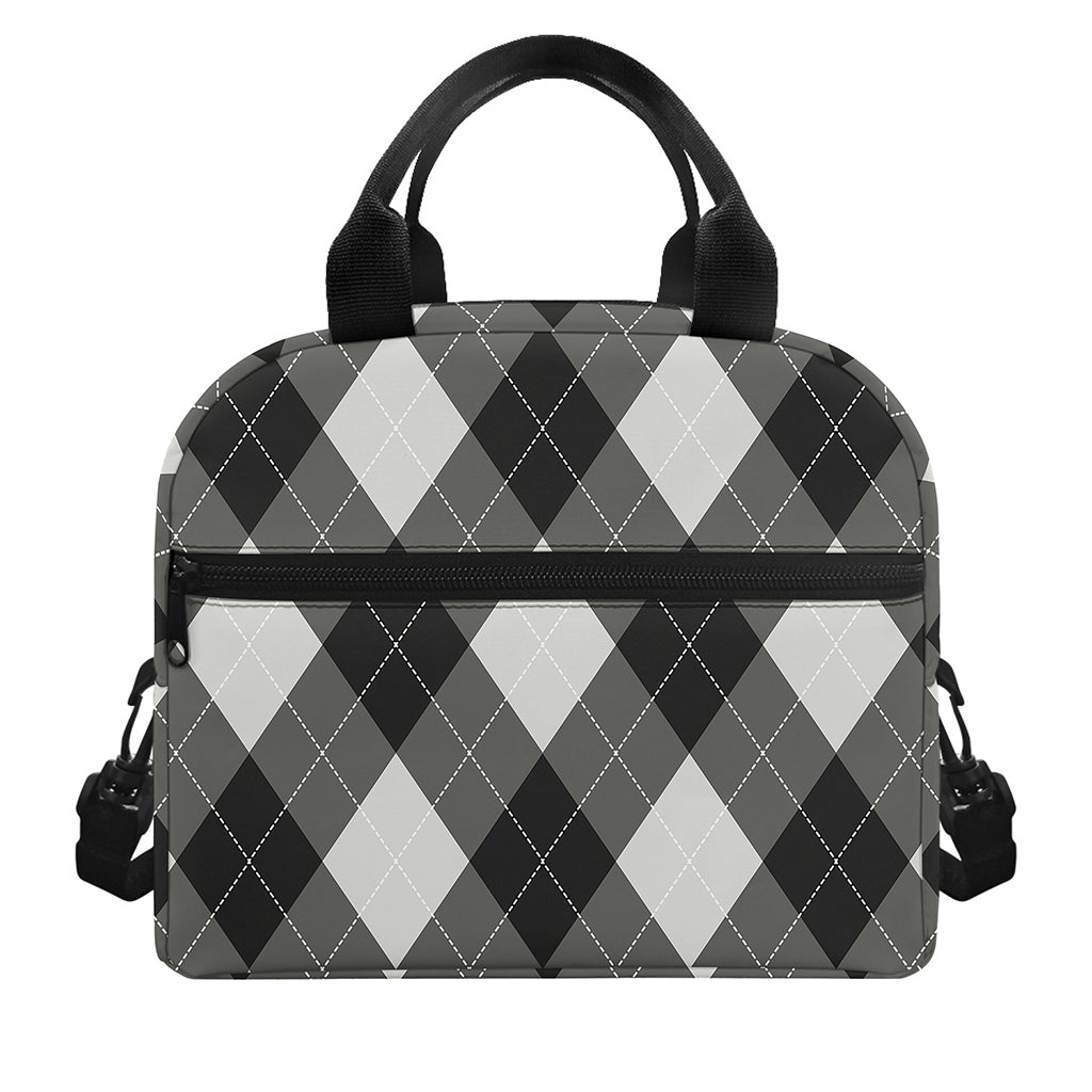 Shadow Grey Argyle Pattern Print Insulated Lunch Bag
