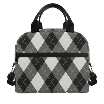 Shadow Grey Argyle Pattern Print Insulated Lunch Bag