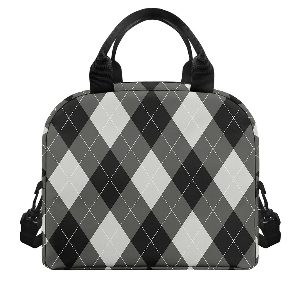 Shadow Grey Argyle Pattern Print Insulated Lunch Bag