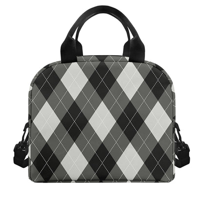 Shadow Grey Argyle Pattern Print Insulated Lunch Bag