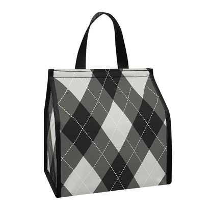 Shadow Grey Argyle Pattern Print Insulated Lunch Tote