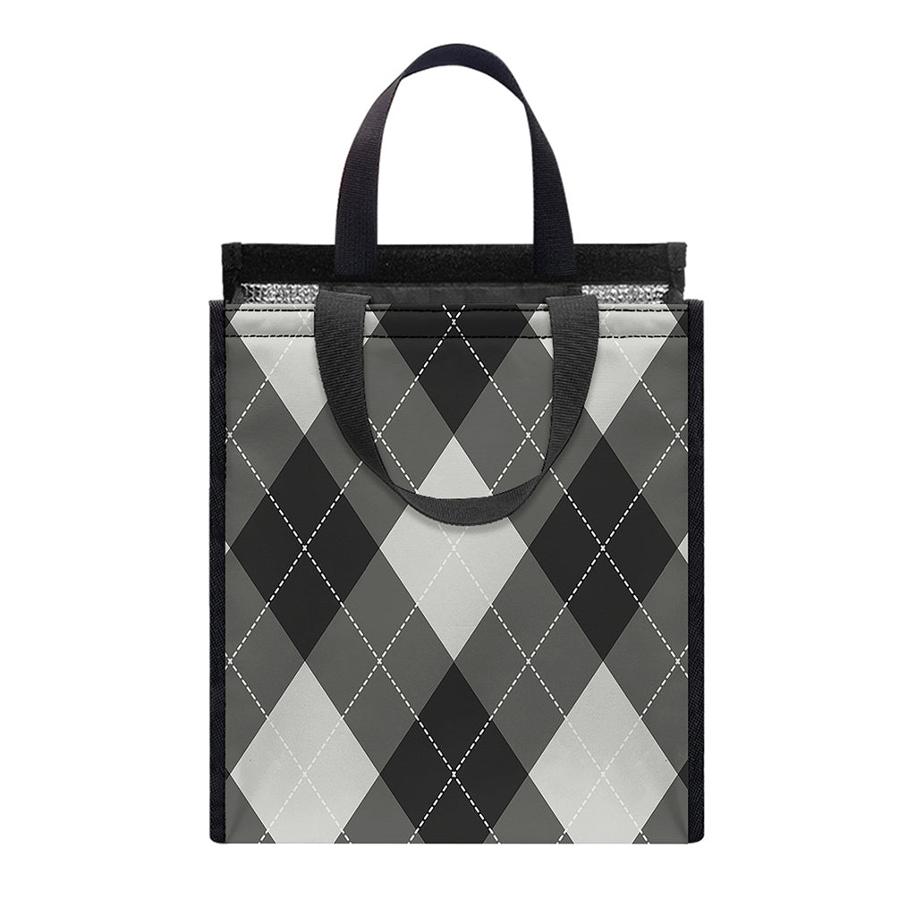 Shadow Grey Argyle Pattern Print Insulated Lunch Tote