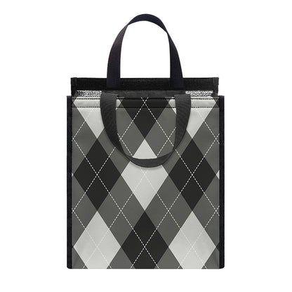 Shadow Grey Argyle Pattern Print Insulated Lunch Tote
