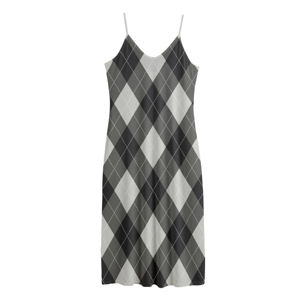 Shadow Grey Argyle Pattern Print Jersey Midi Cami Dress