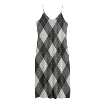 Shadow Grey Argyle Pattern Print Jersey Midi Cami Dress