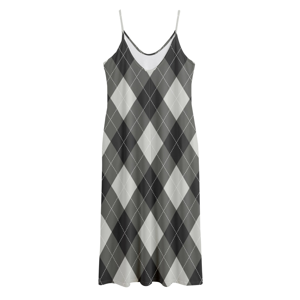 Shadow Grey Argyle Pattern Print Jersey Midi Cami Dress