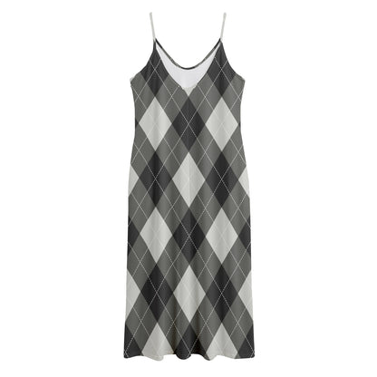 Shadow Grey Argyle Pattern Print Jersey Midi Cami Dress