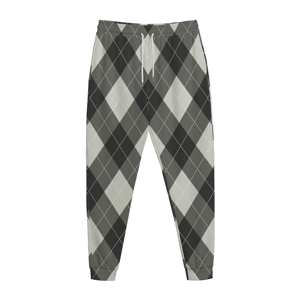 Shadow Grey Argyle Pattern Print Jogger Pants