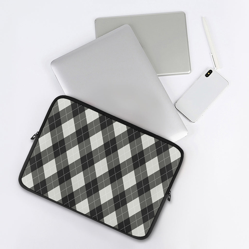 Shadow Grey Argyle Pattern Print Laptop Sleeve