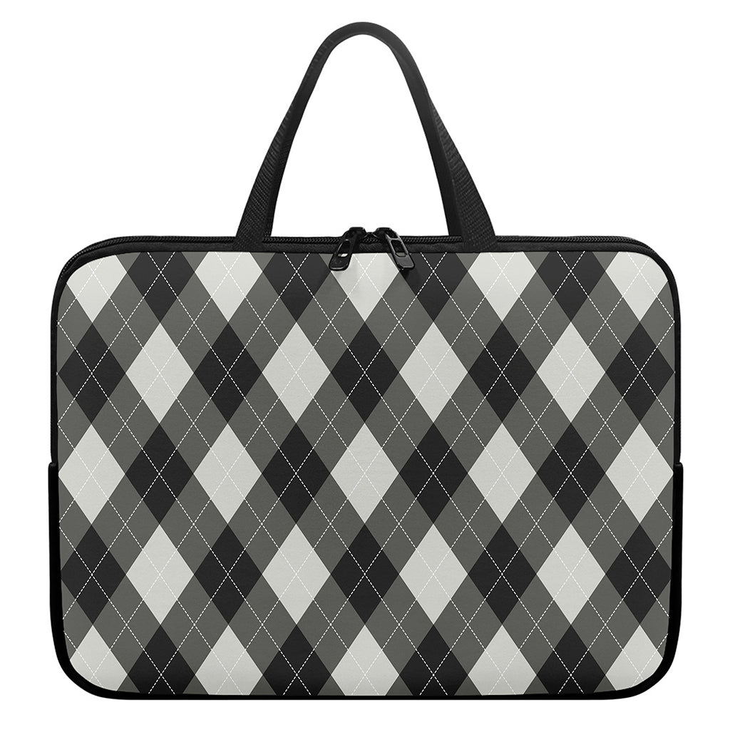 Shadow Grey Argyle Pattern Print Laptop Sleeve With Handle