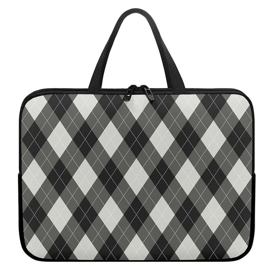 Shadow Grey Argyle Pattern Print Laptop Sleeve With Handle