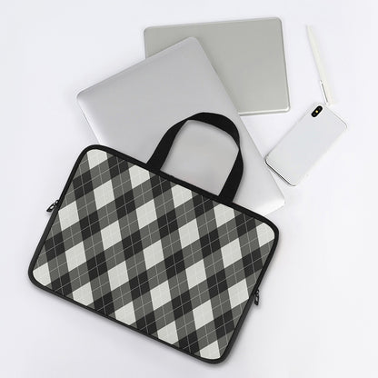 Shadow Grey Argyle Pattern Print Laptop Sleeve With Handle