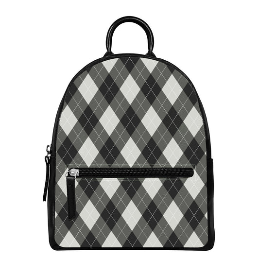 Shadow Grey Argyle Pattern Print Leather Backpack