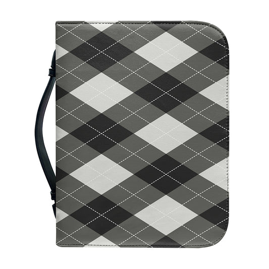 Shadow Grey Argyle Pattern Print Leather Bible Cover