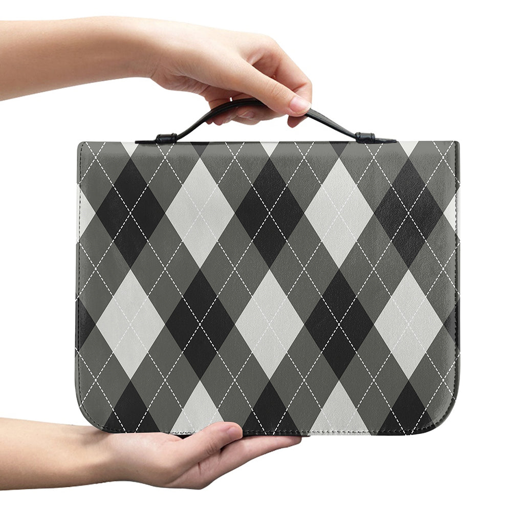 Shadow Grey Argyle Pattern Print Leather Bible Cover