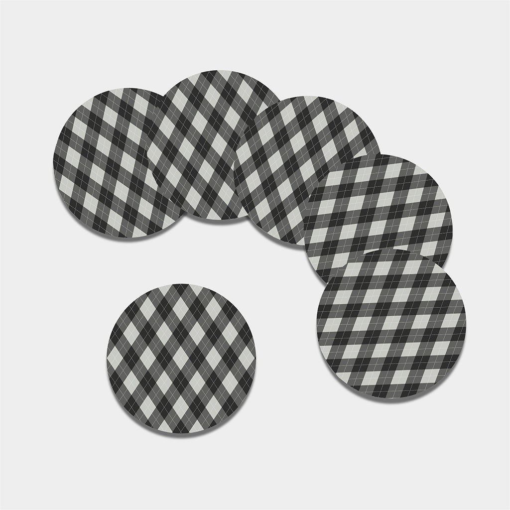 Shadow Grey Argyle Pattern Print Leather Coaster Set