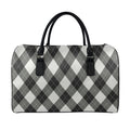 Shadow Grey Argyle Pattern Print Leather Duffel Bag