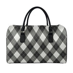 Shadow Grey Argyle Pattern Print Leather Duffle Bag