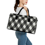Shadow Grey Argyle Pattern Print Leather Duffle Bag
