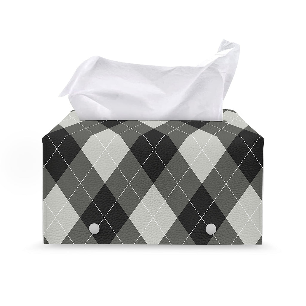 Shadow Grey Argyle Pattern Print Leather Tissue Box Cover