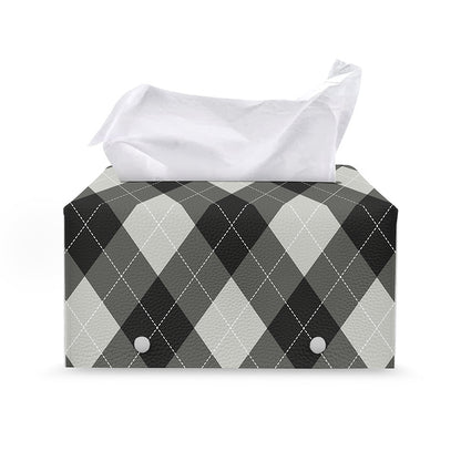 Shadow Grey Argyle Pattern Print Leather Tissue Box Cover