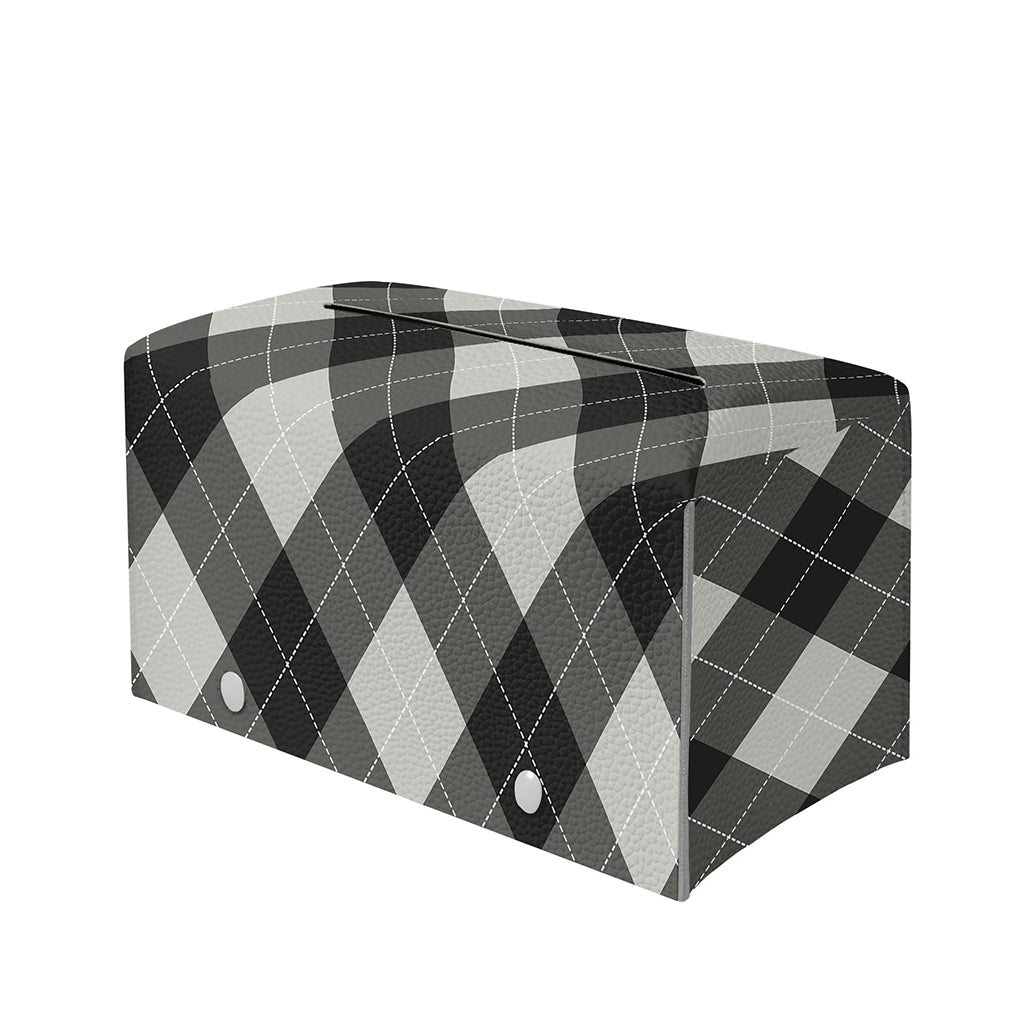 Shadow Grey Argyle Pattern Print Leather Tissue Box Cover