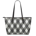 Shadow Grey Argyle Pattern Print Leather Tote Bag With Zipper