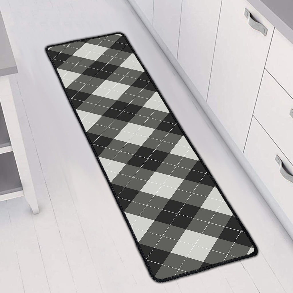 Shadow Grey Argyle Pattern Print Long Kitchen Mat