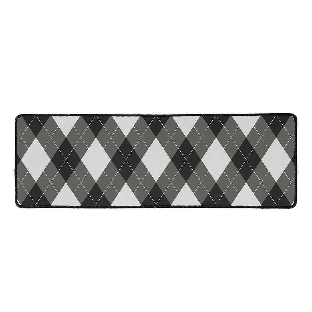 Shadow Grey Argyle Pattern Print Long Kitchen Mat
