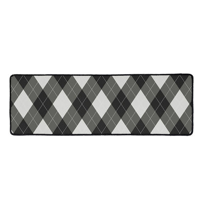 Shadow Grey Argyle Pattern Print Long Kitchen Mat