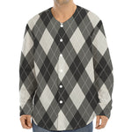 Shadow Grey Argyle Pattern Print Long Sleeve Baseball Jersey