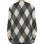 Shadow Grey Argyle Pattern Print Long Sleeve Baseball Jersey