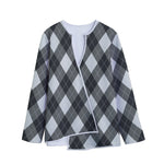 Shadow Grey Argyle Pattern Print Long Sleeve Short Coat