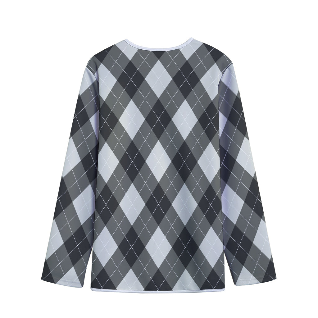 Shadow Grey Argyle Pattern Print Long Sleeve Short Coat