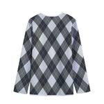 Shadow Grey Argyle Pattern Print Long Sleeve Short Coat