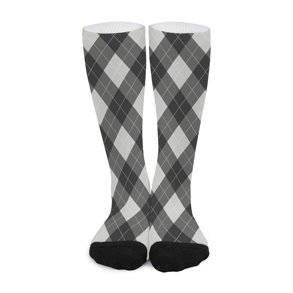 Shadow Grey Argyle Pattern Print Long Socks