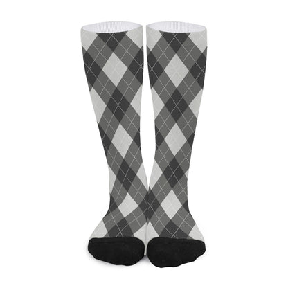 Shadow Grey Argyle Pattern Print Long Socks