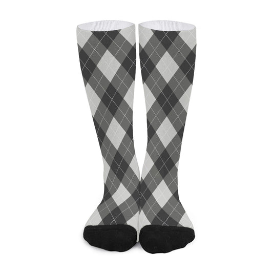 Shadow Grey Argyle Pattern Print Long Socks