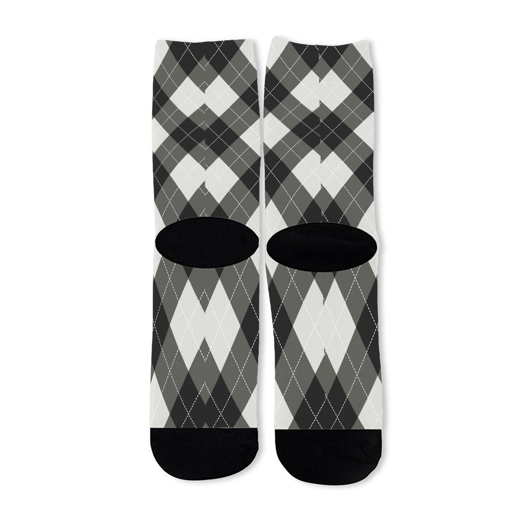 Shadow Grey Argyle Pattern Print Long Socks