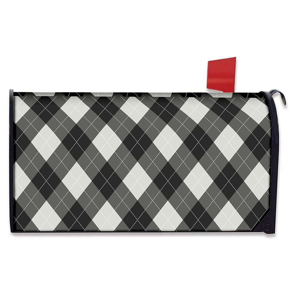 Shadow Grey Argyle Pattern Print Mailbox Cover