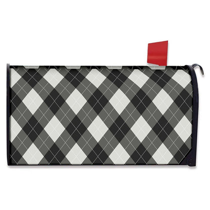 Shadow Grey Argyle Pattern Print Mailbox Cover