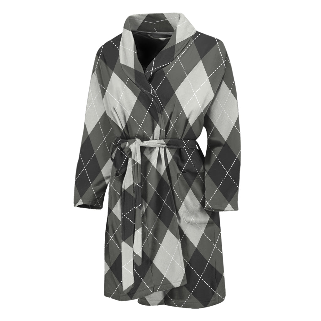 Shadow Grey Argyle Pattern Print Men's Bathrobe