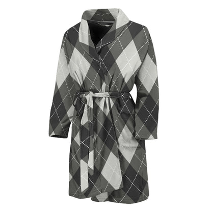 Shadow Grey Argyle Pattern Print Men's Bathrobe