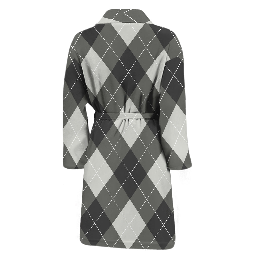 Shadow Grey Argyle Pattern Print Men's Bathrobe