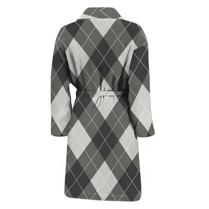 Shadow Grey Argyle Pattern Print Men's Bathrobe