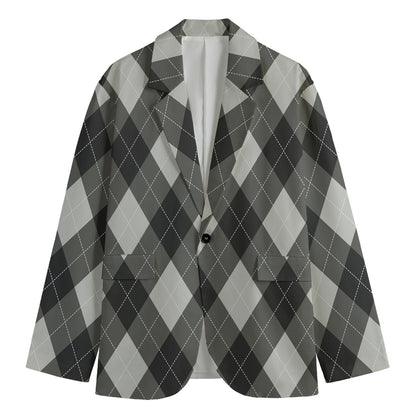 Shadow Grey Argyle Pattern Print Men's Blazer