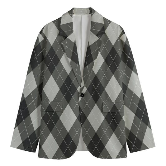 Shadow Grey Argyle Pattern Print Men's Blazer
