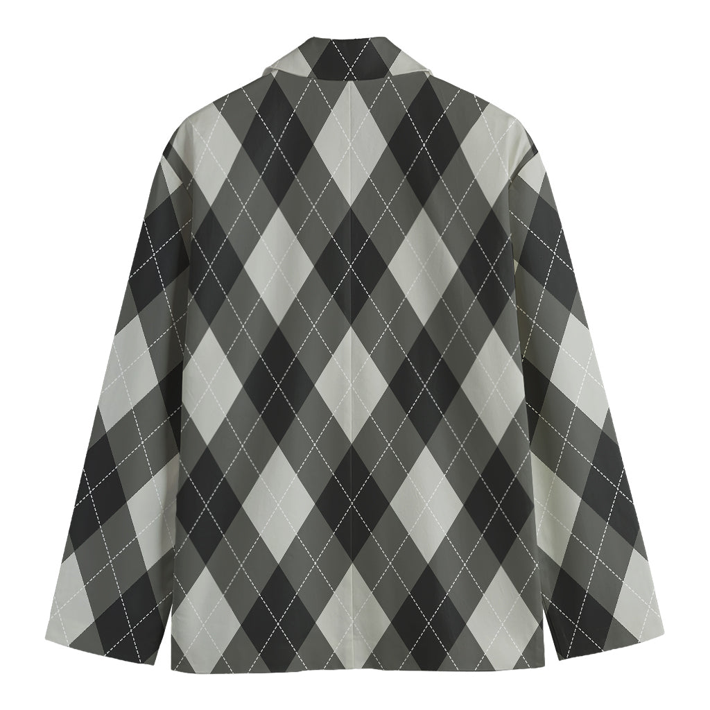 Shadow Grey Argyle Pattern Print Men's Blazer