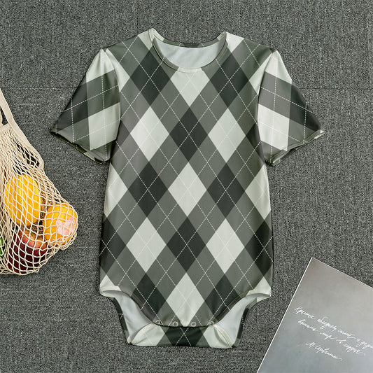 Shadow Grey Argyle Pattern Print Men's Bodysuit