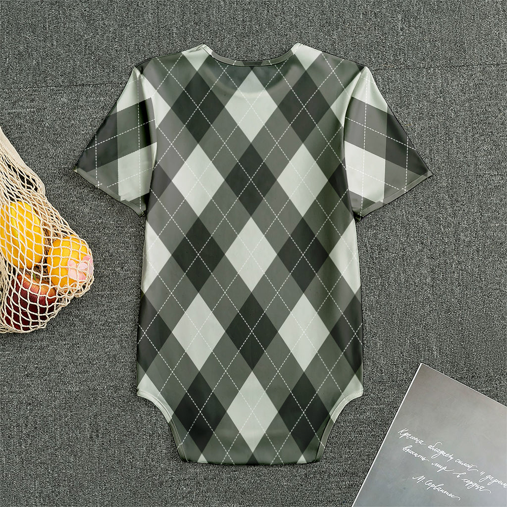 Shadow Grey Argyle Pattern Print Men's Bodysuit